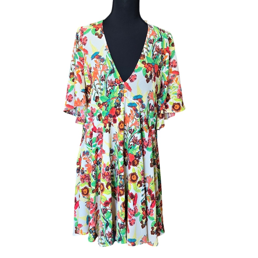 Uncle‎ Frank Womens Floral V-Neck Flutter Sleeve Mini Dress Multicolor Size S
